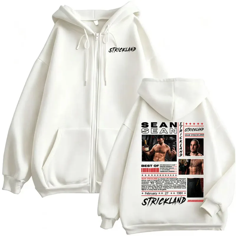Sean Strickland Retro 90s Style Zipper Hoodies Men's Violence Aesthetic Sweatshirt Jacket Coats Fleece Long Sleeve Zip Up Hoodie