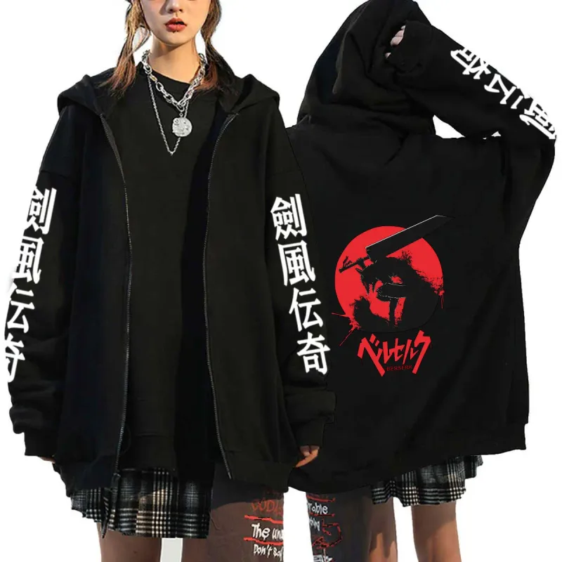 Berserk Zipper Hoodies Lalaki Babae Long Sleeve Sweatshirt Fleece Oversized Jackets Coats Nakakatuwang Berserk Japanese Anime Streetwear