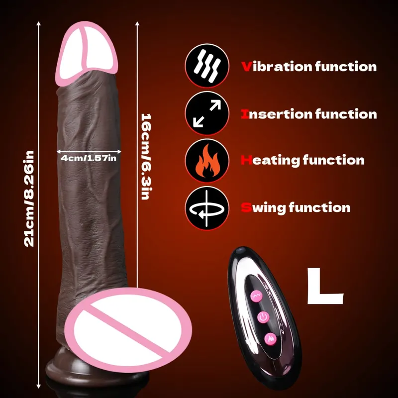 Sex Toys Thrusting Dildo Vibrator Lifelike Heated Silicone Black Dildos with 10 Thrusting & 10 Vibrating Modes for G Spots clit