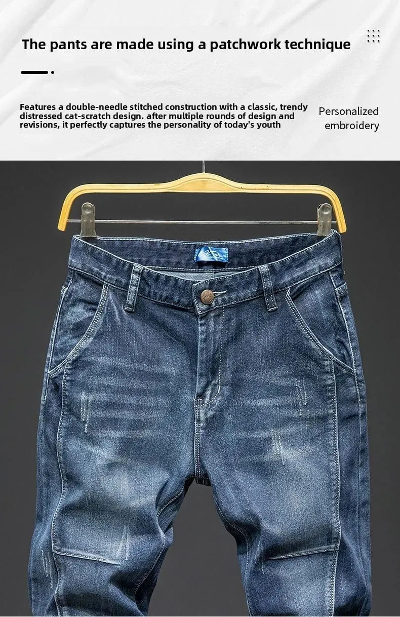 Jeans elastici larghi con giunture elastiche Pantaloni alla moda coreani autunnali da uomo Pantaloni in denim Harlan da uomo Jeans bootcut da uomo