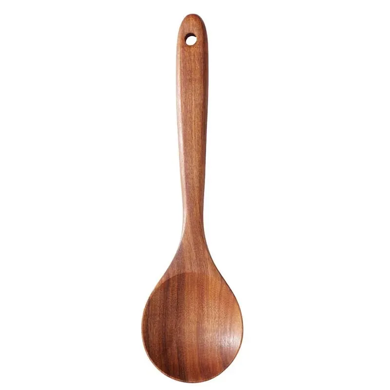 5pcs Wooden Utensil Set with Hanging Holes Food Grade Spoons and Spatula 24-33.7cm Non-Toxic Smooth Kitchen Tools for Cooking