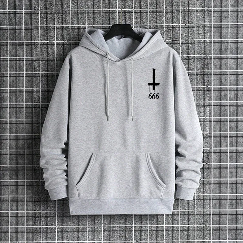 2025 Trendy Mens Hooded Sweatshirts Satan Pentagram Print Autumn Winter Casual Sportswear Urban Fashion Hoodies Male Top Outwear