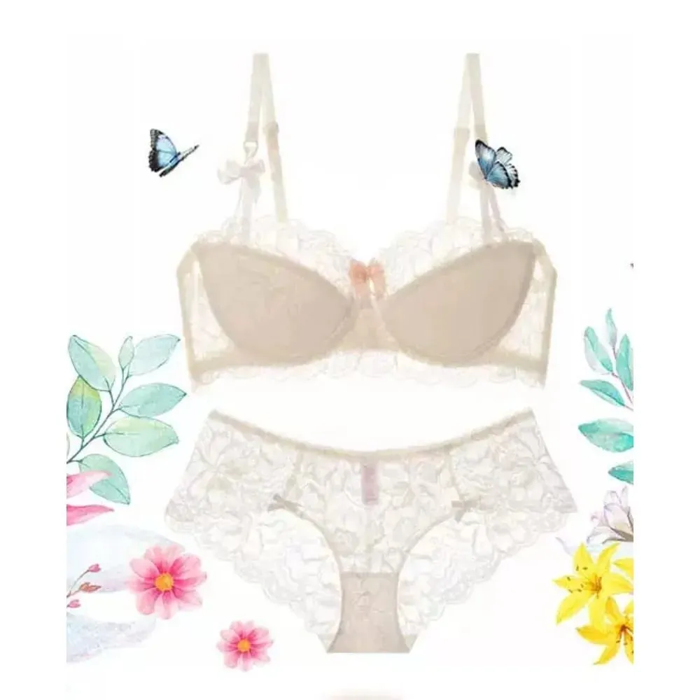 セクシー Trend Summer Half Cup Bra Set Thin Large Bust Minimizer Gathered Abstinence Lingerie For Women Daily Sleep Casual Wear