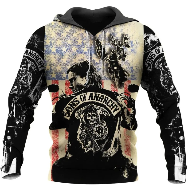 Hot Sale Men's 3D Print Hoodies Sweatshirts Sons of Anarchy Street Style Unisex Loose Casual Pullover Y2K Tracksuit Autumn