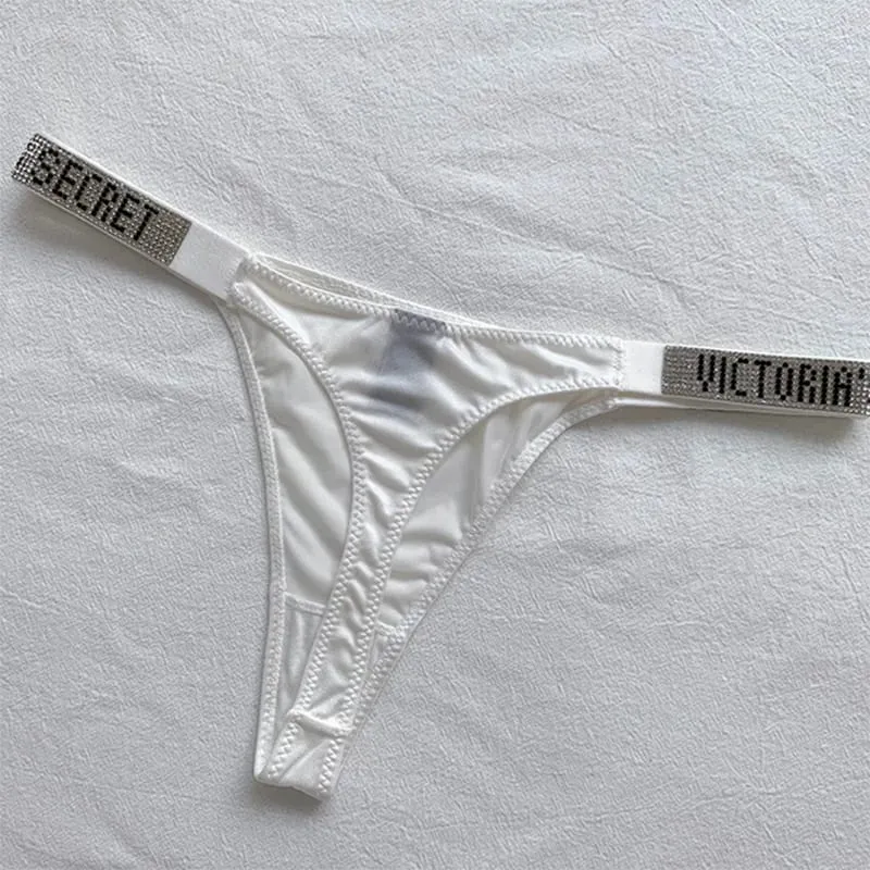 2025 New Sexy Pink Brand Lingerie Female Intimate Underwear Rise Women Panties Bra Rhinestone Letter Comfort Brief