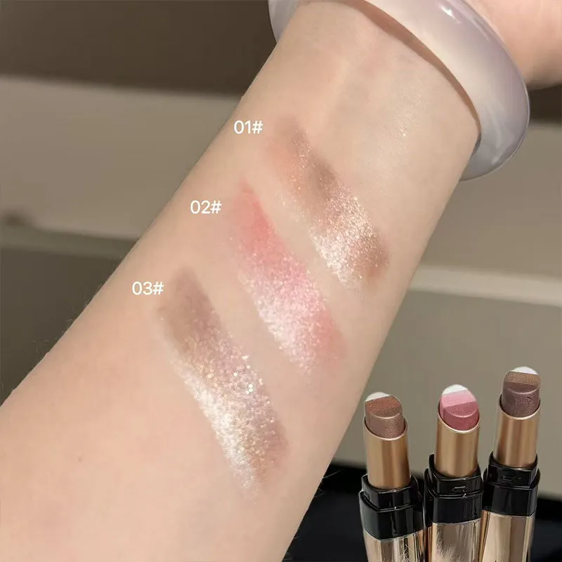 3 Colors Eyeshadow Stick Shimmer Glitter Cream Eye Shadow Waterproof Lasting High Pigmented Metallic Eyeshadow Pencil Makeup