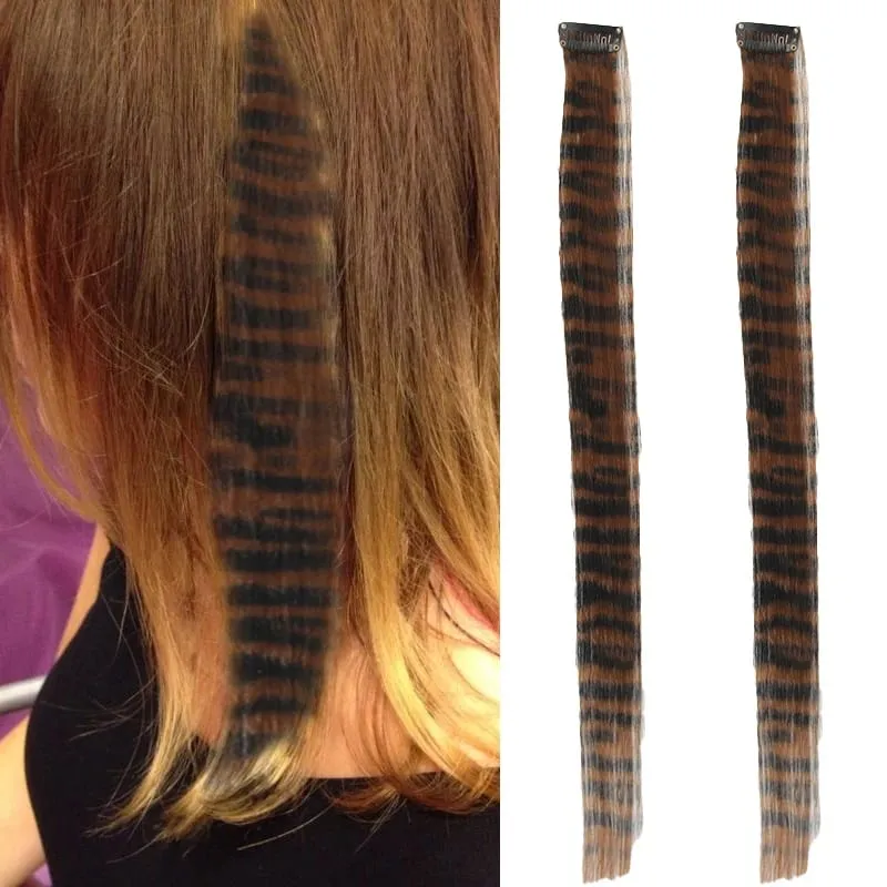 2PCS 18inch Hair Extensions Wig Hairpiece Colorful Leopard Print Hair Extensions Clip in for Women Halloween Party Daily Wear