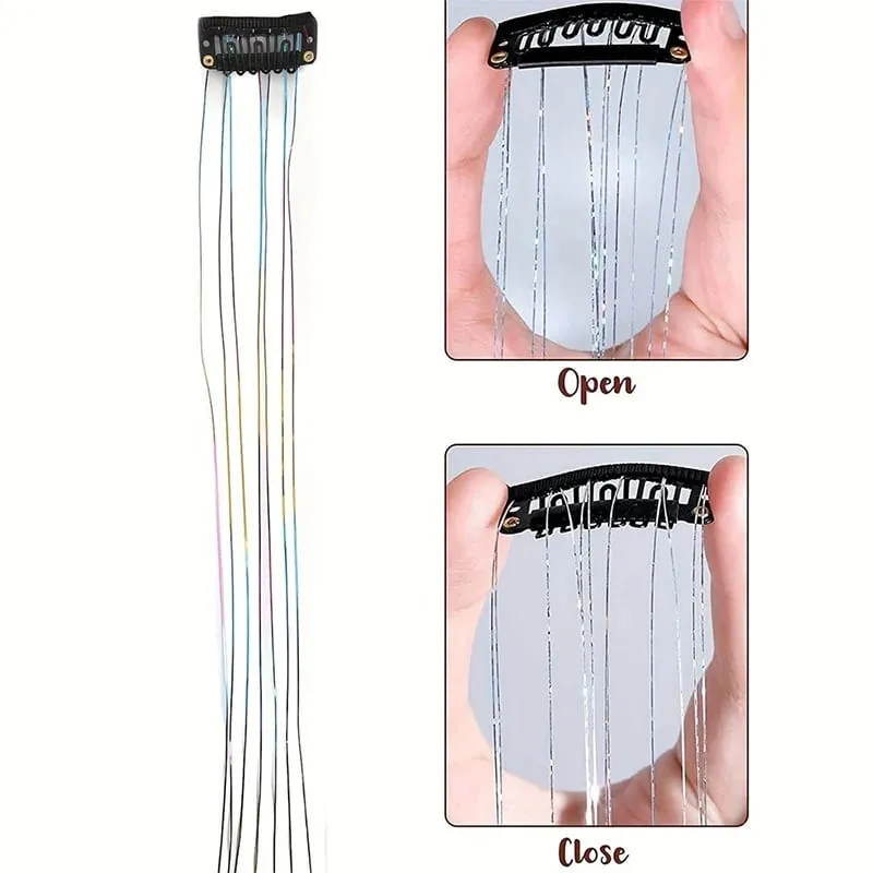 12Pcs Clip Hair Tinsel Clip in Glitter Tinsel Hair Extensions Synthetic Heat Resistant Shiny Sparkle Hair Tinsel for Women Girls