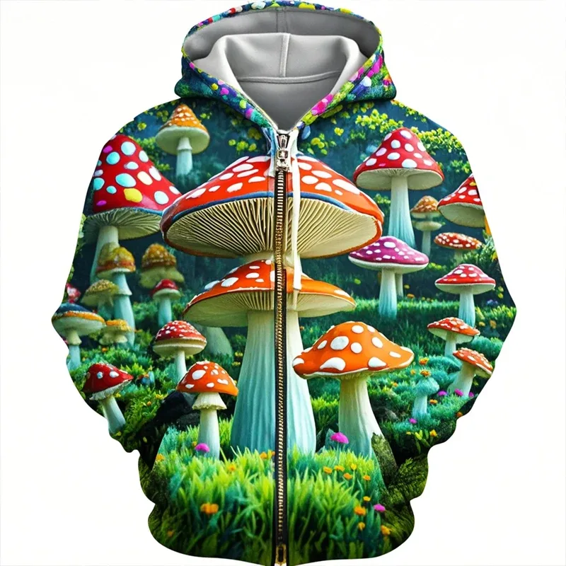 Mushroom 3D Print Zipper Hoodie Men Women Casual Fashion Hooded Sweatshirts Male Oversized Tracksuit Hoodies Man Coat Clothing