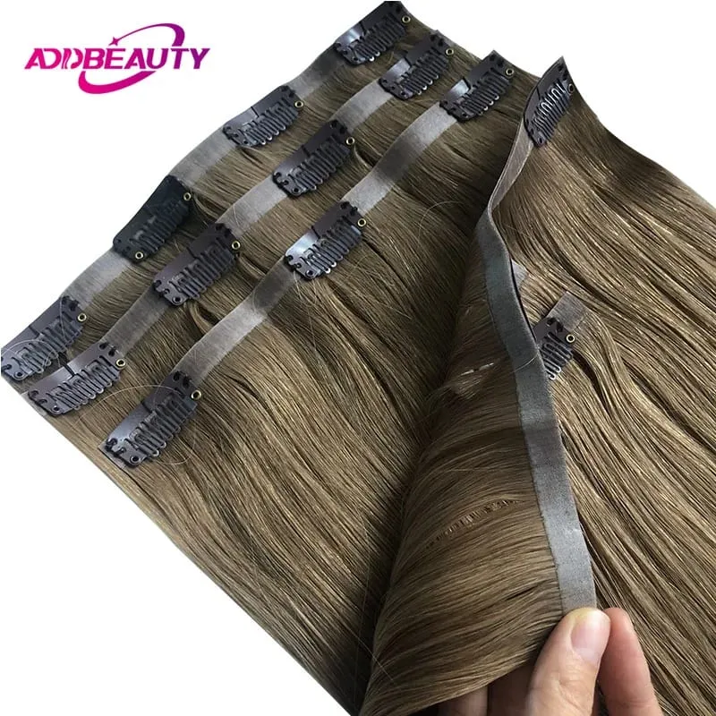 Clip-in and Tape-in Hair Extensions Straight Clips in Human Hair Extension 6pcs Clip in PU Virgin Hair Extensions Human Hair 613