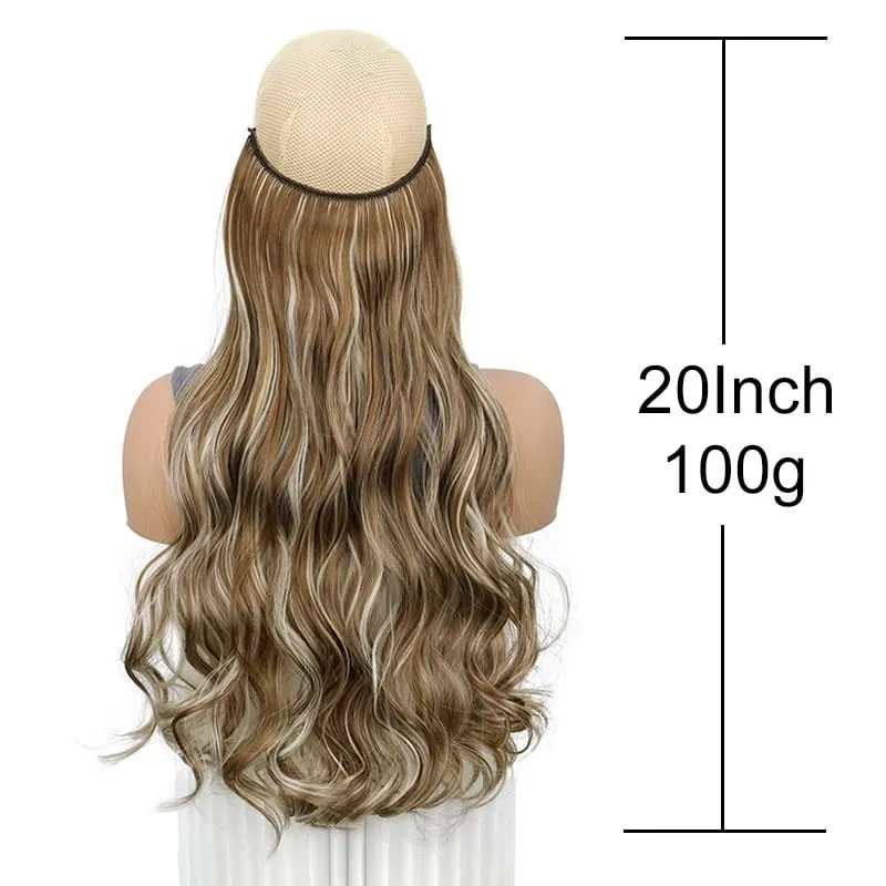 18Inch Synthetic Long Wavy Curly Halo Hair Invisible Fish Line Hair Extensions Heat Resistant Fiber Hairpiece For Women
