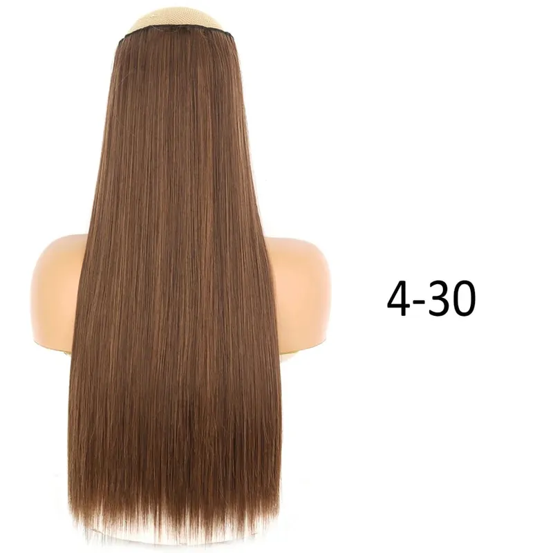 Synthetische 5 Clips in Haarverlängerungen, natürliche lange gewellte Frisuren, gefälschtes Haarteil, braun, schwarz, einteilig für Frauen