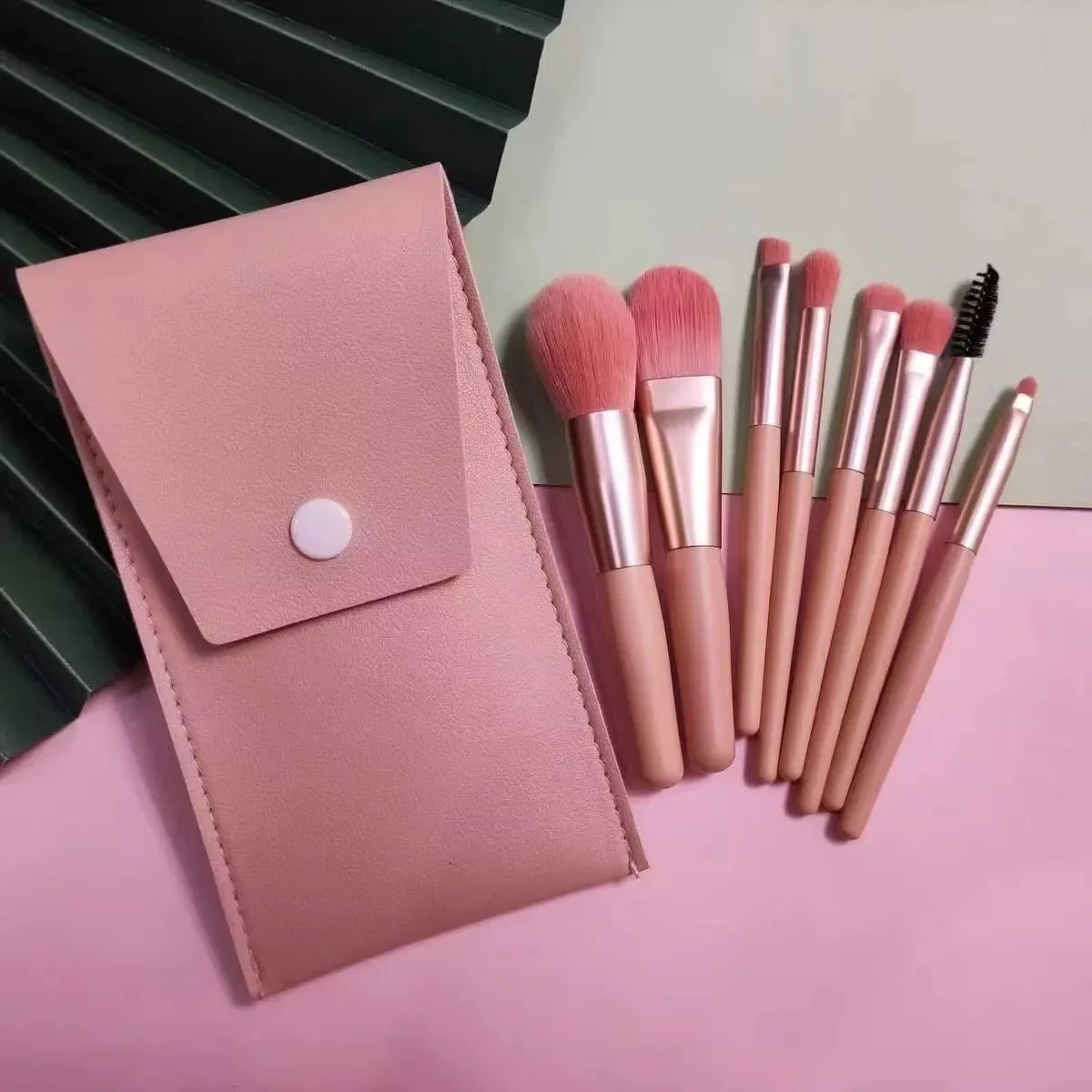 Mini 8pcs Macaron Makeup Brushes Soft Fluffy Travel Cosmetic Kit For Face Eyes Blending Blush Foundation