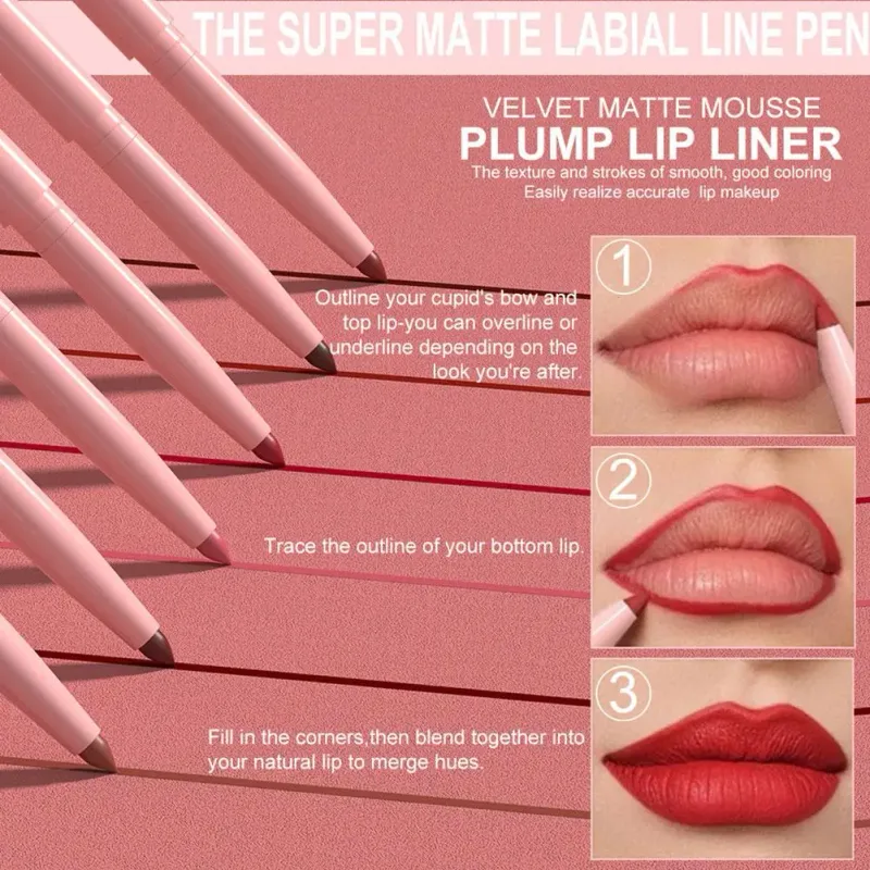 12 kleuren Matte Lip Liner Potlood Set Romige Fluwelen Lippenstift Langdurige Waterdichte Gladde Hoog Gepigmenteerde Lip Make-Up voor Vrouwen