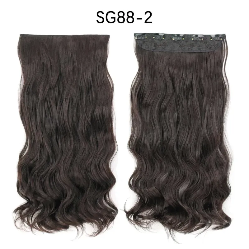 Azqueen Synthetic 5 Clips in Hair Extension Long Straight Hairpiece Haistyle high temperature fibert Golden brown black