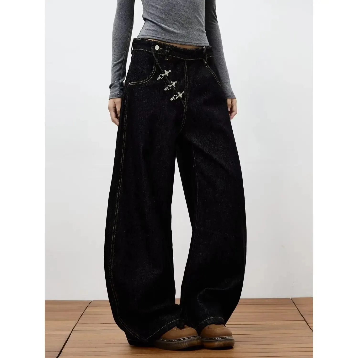 Retro Y2K button-fly loose jeans unisex trendy casual wide-leg jeans high-street loose pants American street style fashion — image 5