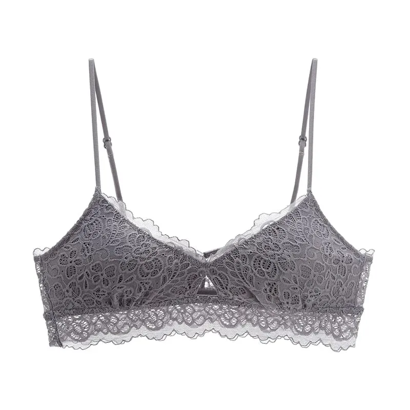triangle full lace wire free pullover cotton Brassiere with pad and panties small underwear sets hollow out comfortable