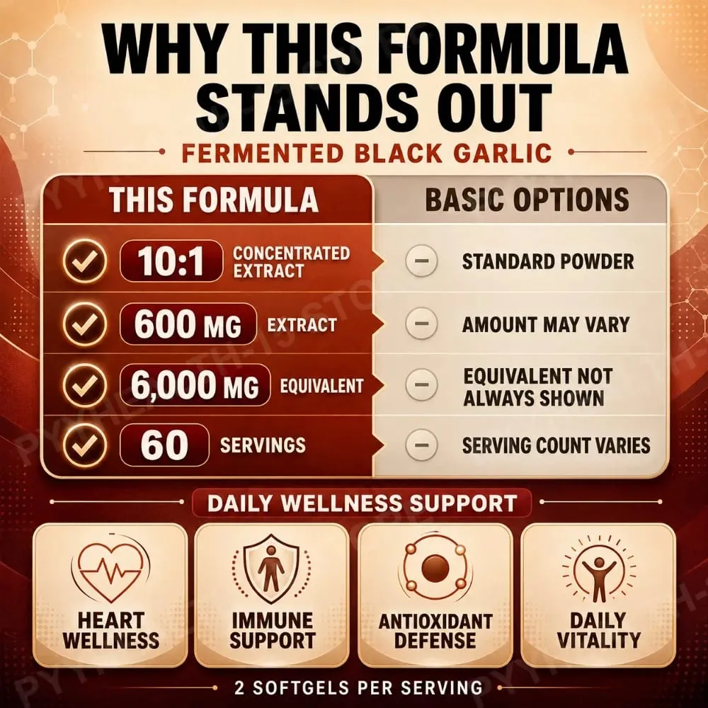 Black Garlic Extract Softgels 600mg 10:1 Concentrate for Heart Wellness Immune Support Digestive Balance Vitality 120 Count