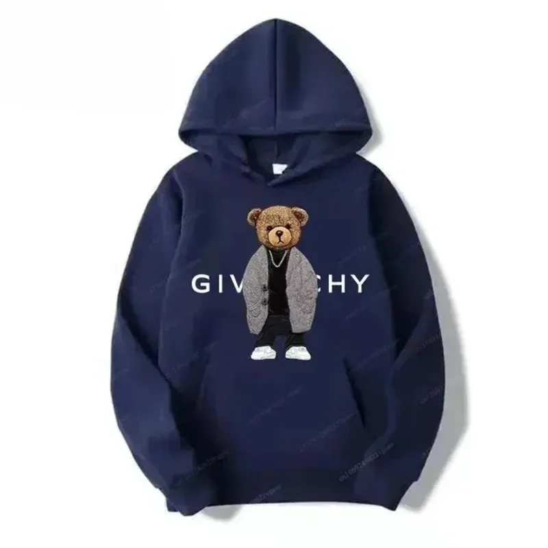Men Women Unisex Autumn Winter Luxury Bear Print Hoodies Long Sleeve Fleece Pullover High Quality Free Shipping