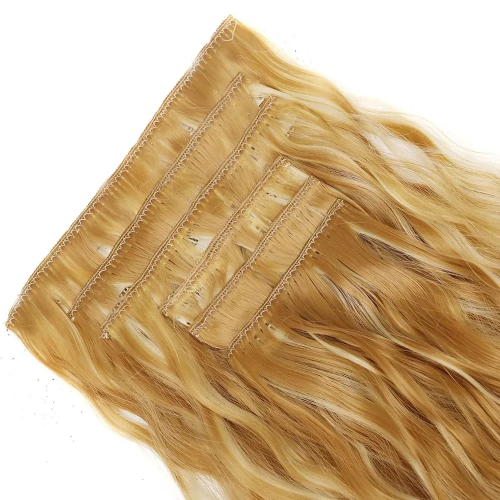Clip in Synthetic Hair Extensions Brown Blonde Color Mermaid Waves Synthetic Hair Pieces for Women 6pcs Set