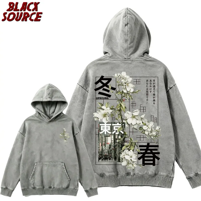 T474 Men's Japanese Style Hoodie, Versatile Casual Pullover Sweatshirt, Comfortable All-Season Top for Daily Wear