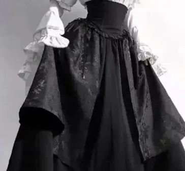 Gotická košile Y2k Top Lolita Dívčí Volánková Sukně Deštník Vysoký Pas Oversized Dlouhá sukně Rohový Dlouhý rukáv Studentská Elegantní halenka