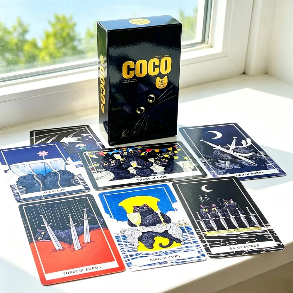 Coco Black Cat Tarot Deck 78 Cute Black Cat Tarot Cards Fortune Telling Divination Card Game for Beginners Cat Lovers