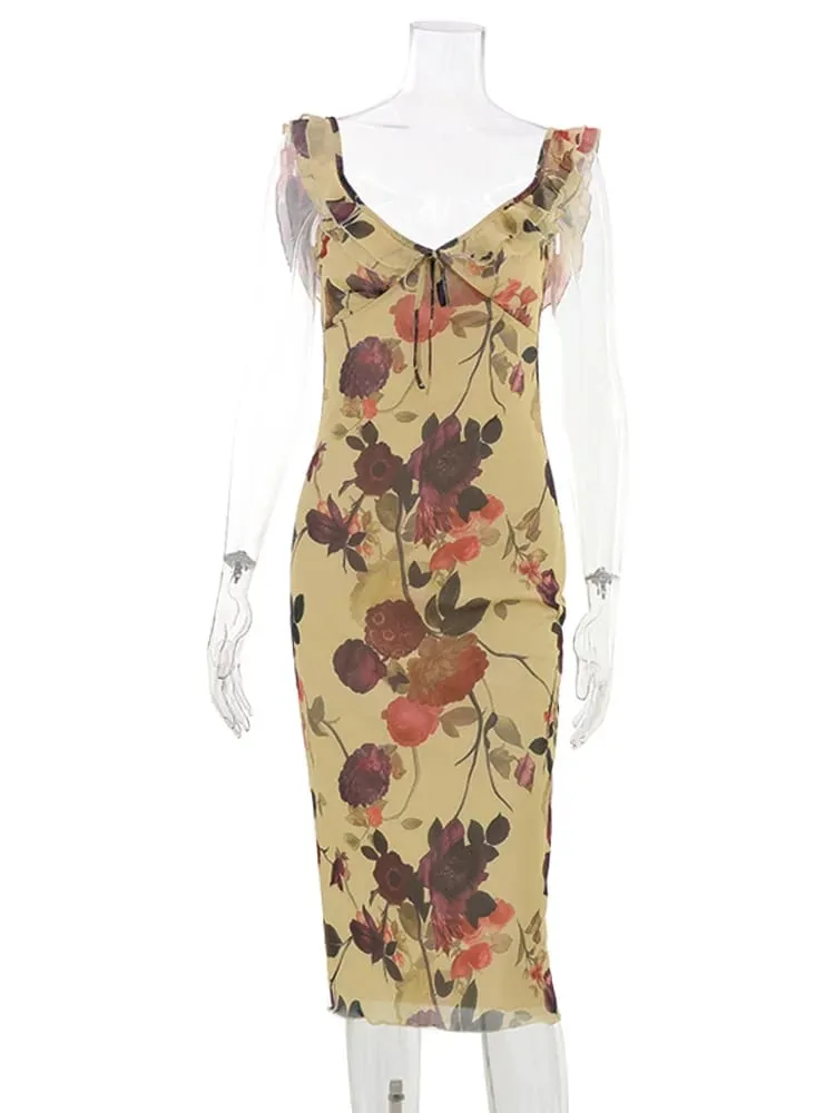 2026 New Mesh Midi Dresses V-Neck Lace-Up Sleeveless Leopard Printing Fashion Casual Street Style For Women Summer Chic