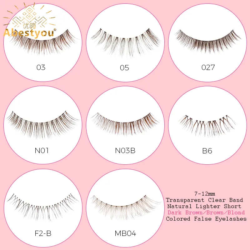 Abestyou 6pair Small Faux Cil Camellia Brown Short 10MM Clear Band Lash Cluster Cilios Posticos Marrom Half Doll Mini Eye Lashes — image 3