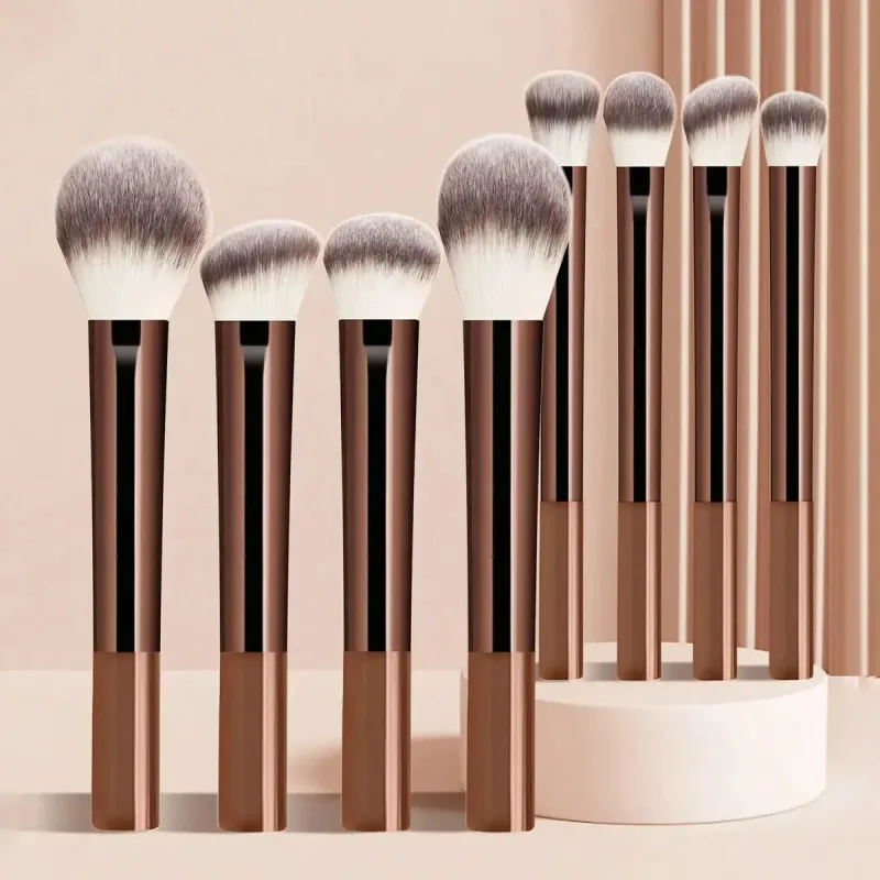 8 Buah Set Kuas Rias Multifungsi Gagang Panjang Rambut Sintetis untuk Alat Rias Kosmetik Wajah Kontur Alas Bedak Perona Pipi