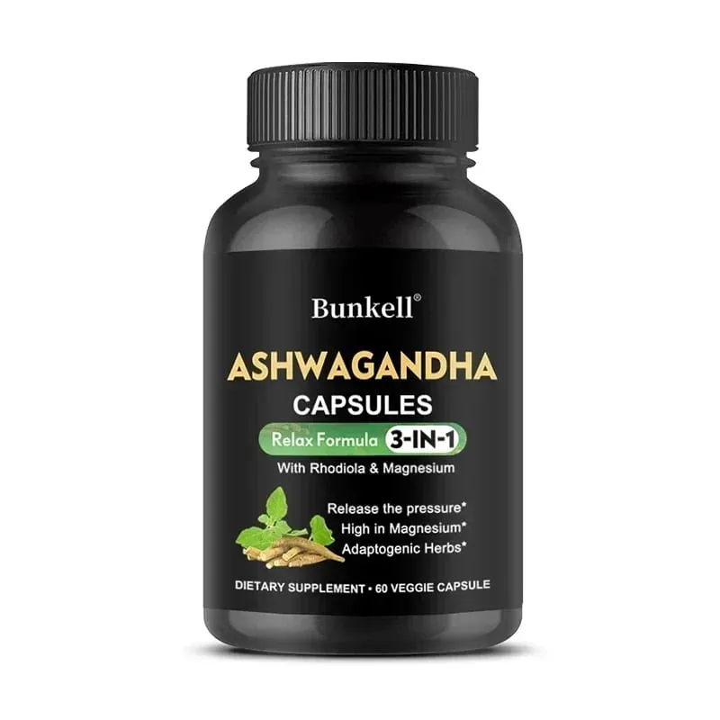Pure Ashwagandha Root Extract Capsules With Magnesium for Natural Mood Stress Focus Brain Energy Sleep Health Support