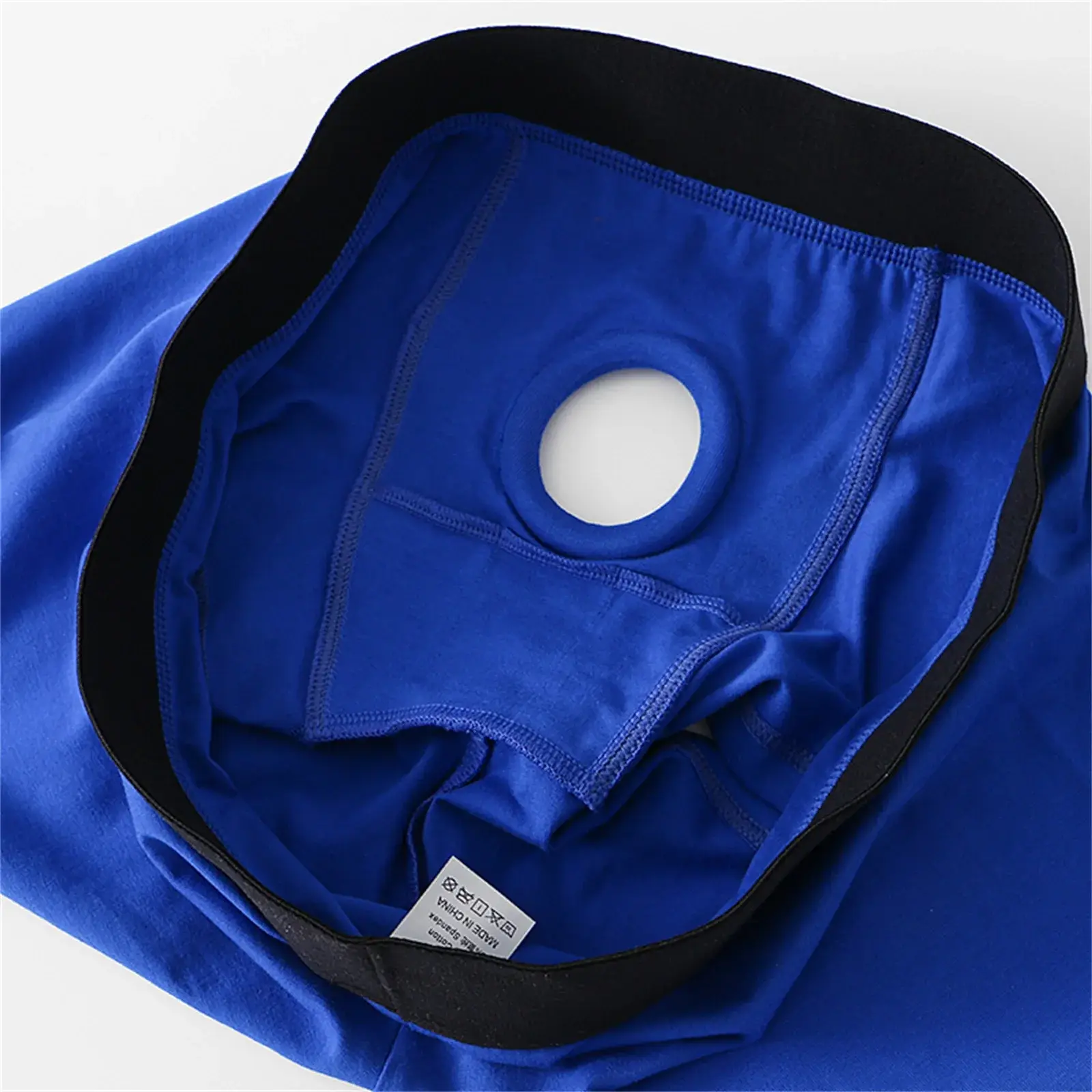 남자 복서 전면 구멍 주머니 속옷 실리콘 Cockring 섹시한 Boxershorts 넓은 허리띠 코튼 속옷 속이 빈 란제리