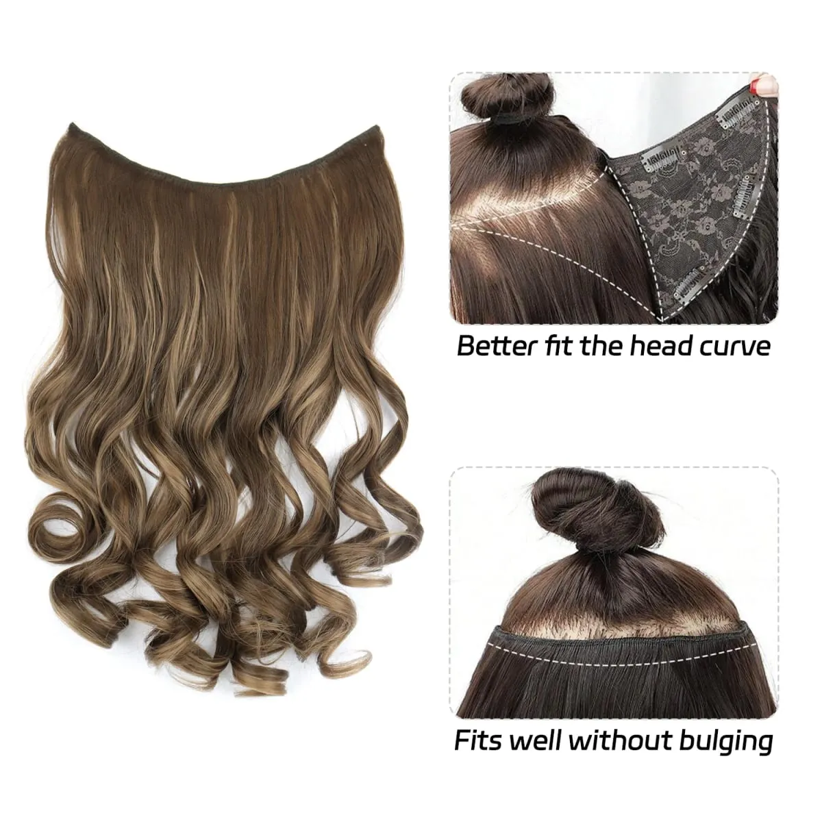 Clip In Synthetic Hair Extensions 22 Inch Long Wavy V-Shaped Hair Extension Gold Hair Piece With 10 Clips For Women Daily Use — image 4