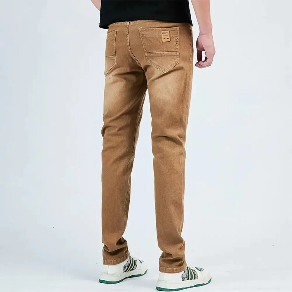 2025 Herfst heren witte slim fit rechte jeans casual stretch denim broek comfortabele mode streetwear mannelijke merkkleding