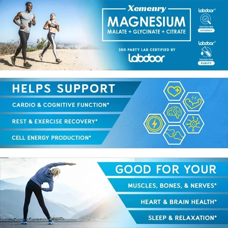 Triple Magnesium Complex Supplement - Contains Magnesium Glycine Malic Acid and Citrate To Relax Muscles and Improve SleepSupp
