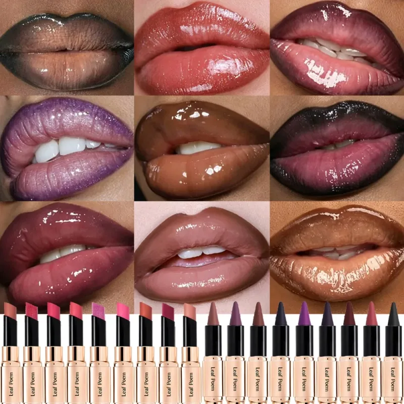 Dual-Ended 2-in-1 Lip Liner Lipstick Waterproof Matte & Satin Finish Slanted Tip Moisturizing Lip Pencil Long Lasting