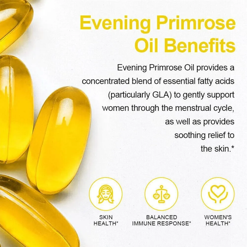 Evening Primrose Oil Capsules - Contains Gelatin and Vegetable Glycerin To Promote Healthy Skin Immunity Balance For Women
