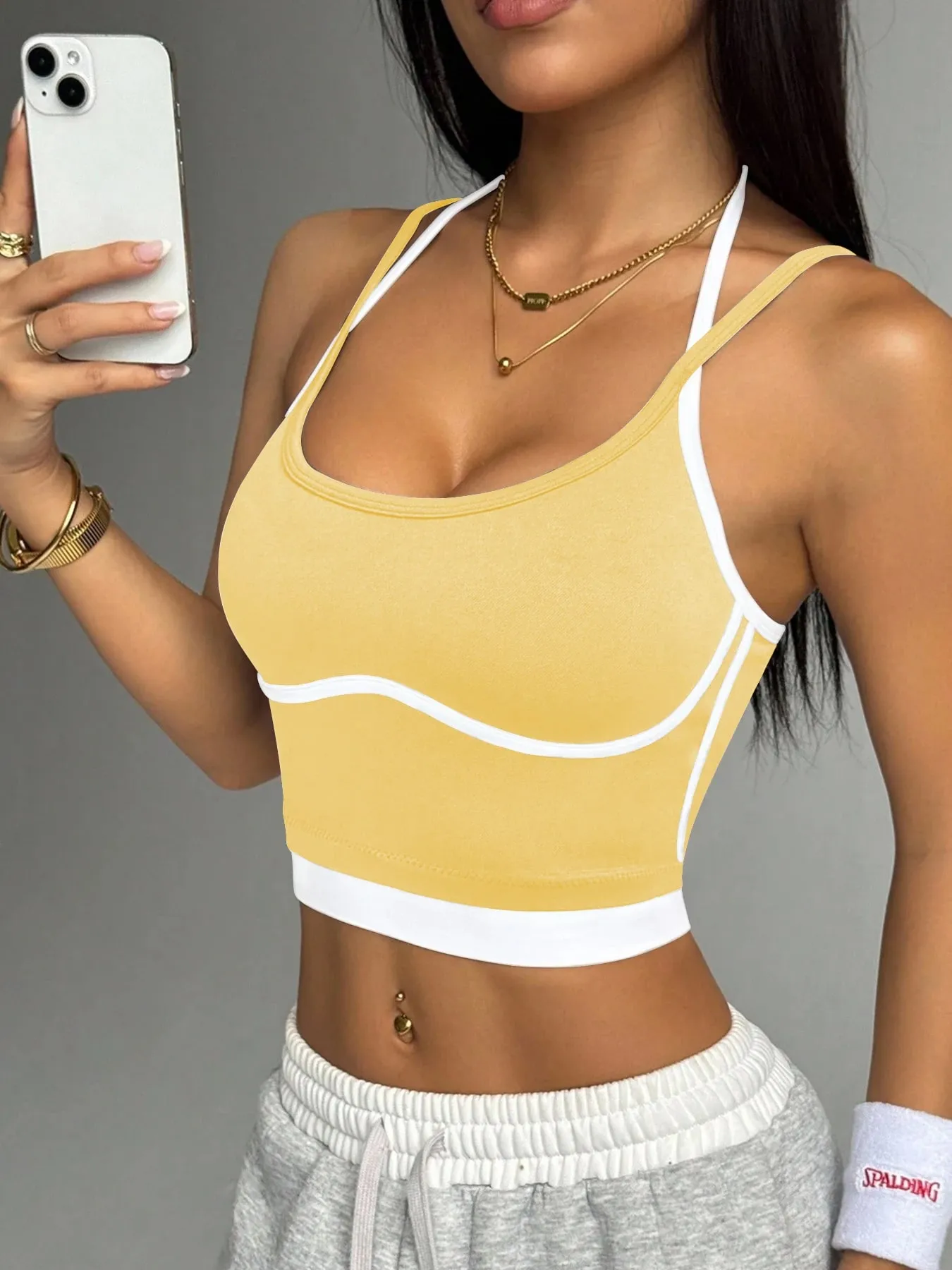 Color blocking non steel ring beautiful back sports vest for women's outdoor wear fitness running shock-absorbing gathering s