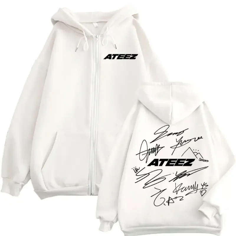 限定 Kpop ATEEZ ロゴ両面プリントジッパーパーカーファッションヒップホップジップアップスウェット男性女性カジュアル特大プルオーバー