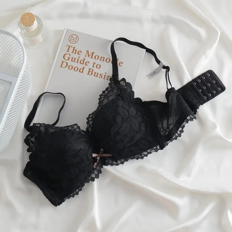 Push Up Bra for Small Breasts Lift & Gather Unpadded Lace Bra Set Adjustable Anti-Sagging Wireless Comfort Luxury Lingerie