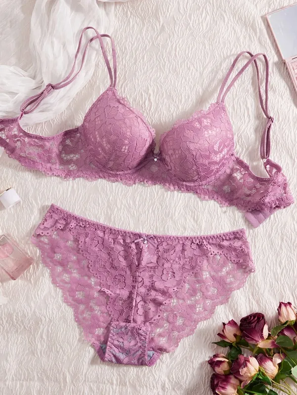 Single of Women's Underwear Set Sexy Floral Lace Push Up Bra Romantic Sheer Panties Comfort Lingerie Set