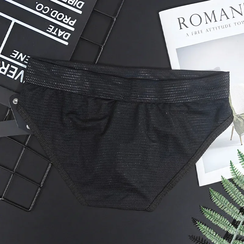 1PC Mesh Breathable Men's Underwear with Fly Pouch Front Open Bulge Separated Pouch Youth Korean Version Youth Briefs