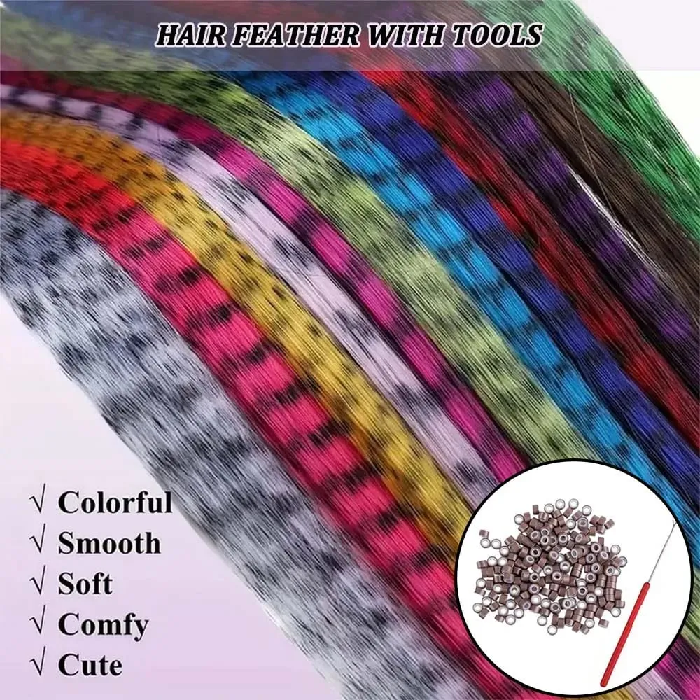 30strands Feather Hair Extension Fake Hair I Tip Rainbow Synthetic Hair 16inch Hairpiece Feather for Hair Extension Y2K Festival