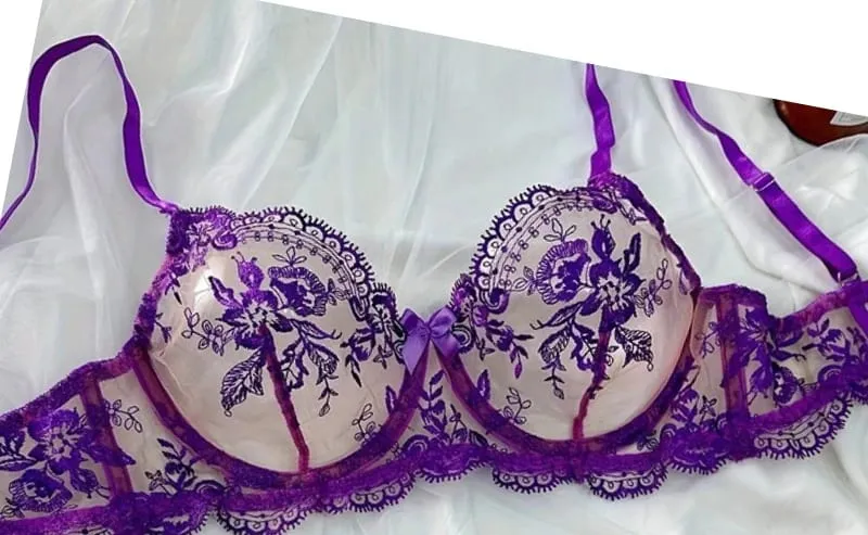Lace Embroidery Ultra Thin Cup Bra Set Sheer Mesh Sleepwear for Big Bust Women S-XL Push Up Hot Sale 2026 32-38 S-XL Bra Set