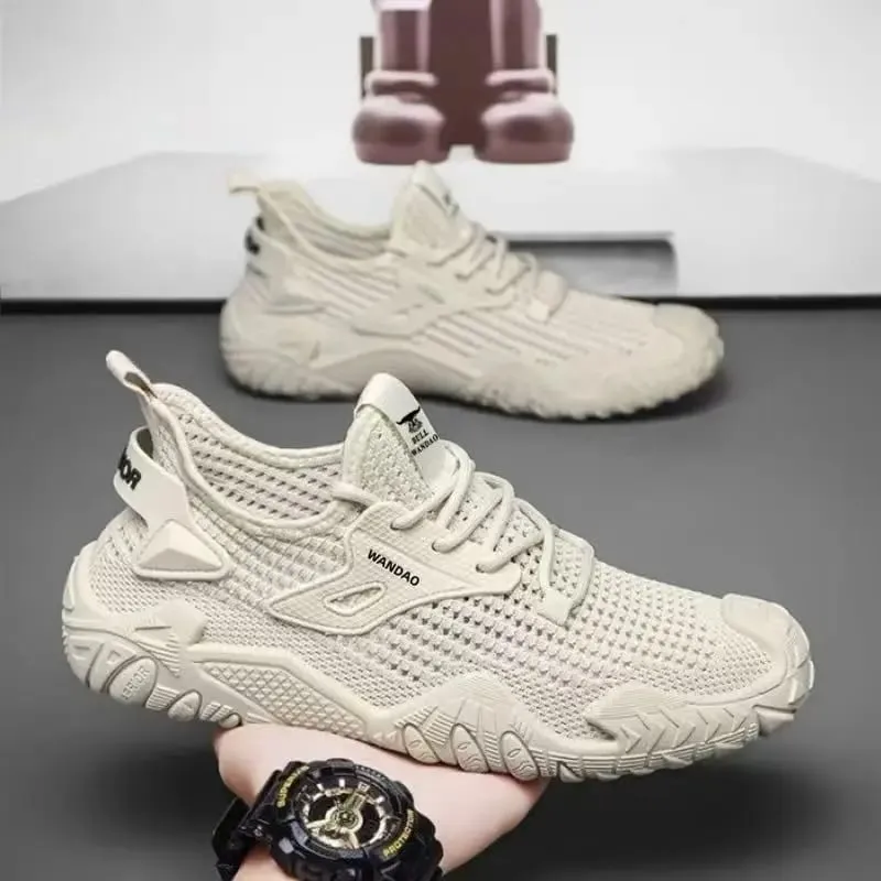 Men's Outdoor Sneakers Lace Up Breathable Mesh Comfortable Lightweight Walking Shoes Rugged Sole Daily Wear