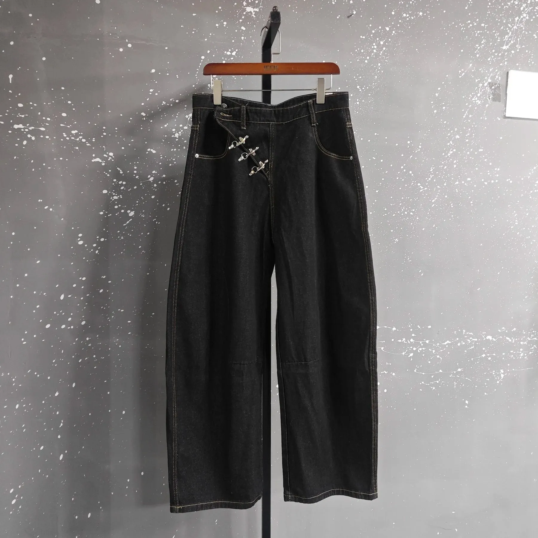 Airplane Button Design Black Men's Boot Cut Jeans Niche Unisex High Street Loose Wide Leg Denim Long Pants 2026 New 9X2176 — image 7