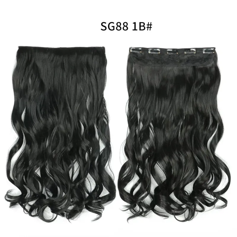 Longo reto encaracolado uma peça 5 clipes clip-in extensões 22 Polegada penteados resistentes ao calor cor mistura loira pedaço de cabelo para mulher