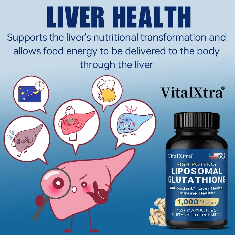 Liposomal Glutathione 1000mg - Vitamin C Antioxidant Supports Liver Immune Brain & Skin Health Enhanced Absorption