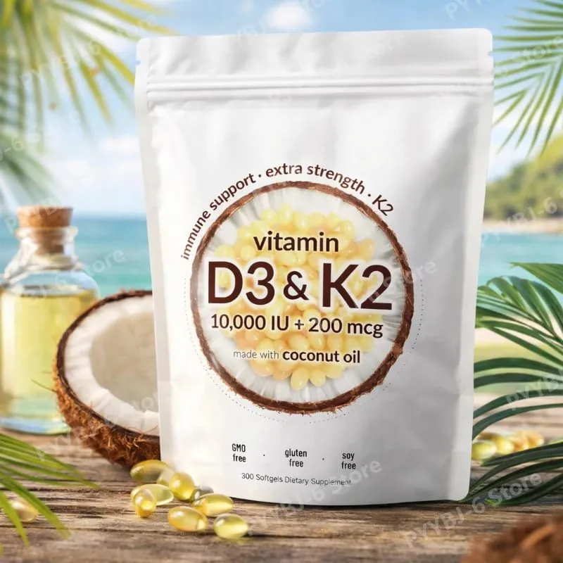 Vitamin D3 & K2 Supplement 10 000 IU Supports Overall Health & Bone Health Non-GMO Gluten Free 300 Softgels for Adult