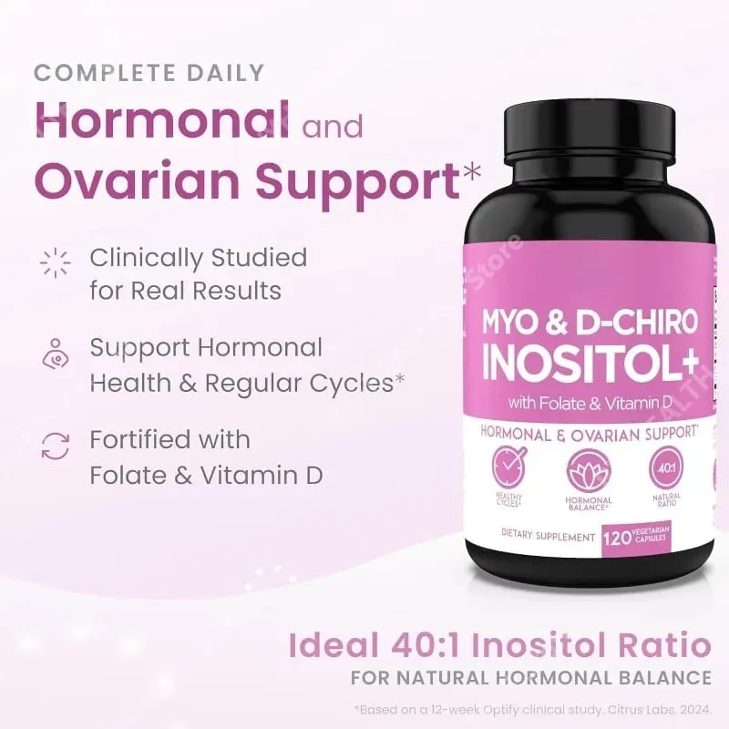 Myo & D-Chiro Inositol 40:1 with Folate Vitamin D3 120 Capsules Non-GMO Gluten Free Women’s Daily Wellness Supplement